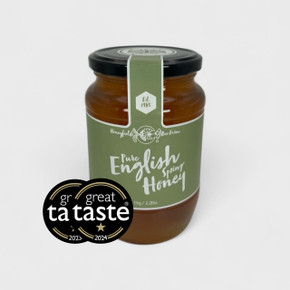 Pure English Spring Honey 1kg jar with Great Taste award logos