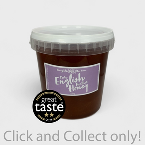 Pure English Heather Honey 1.5kg Bucket with Great Taste Award logos