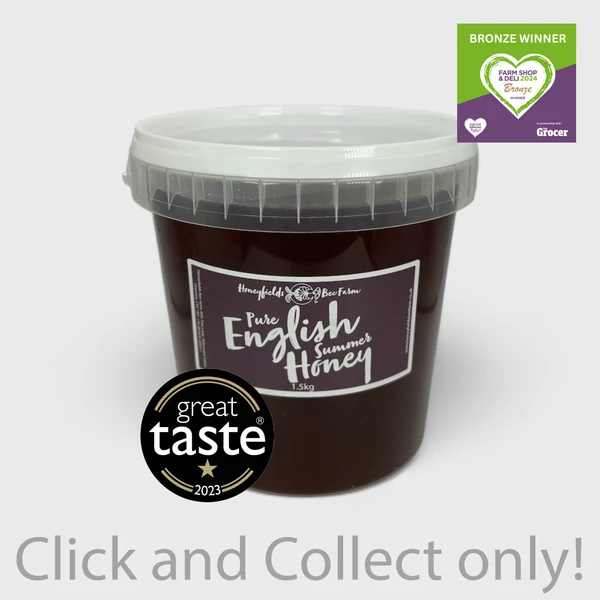 Pure English Summer Honey 1.5kg Bucket with Great Taste Award logos