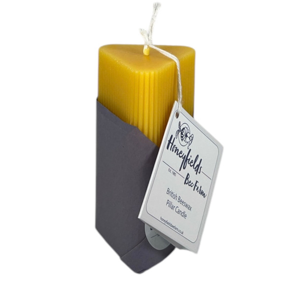 British Beeswax Ribbed Triangular Pillar Prism Candle 6cm - 20 Hour Burn Time