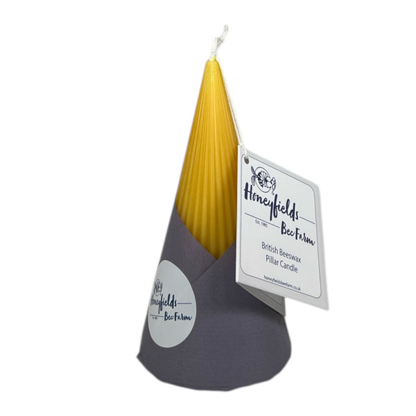 Beeswax Ribbed Cone Candle 15.5cm x 7.8cm - 20 Hour Burn Time