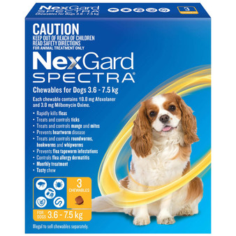 Nexgard Spectra Chewables for Dogs 3.6kg - 7.5kg (2 sizes)