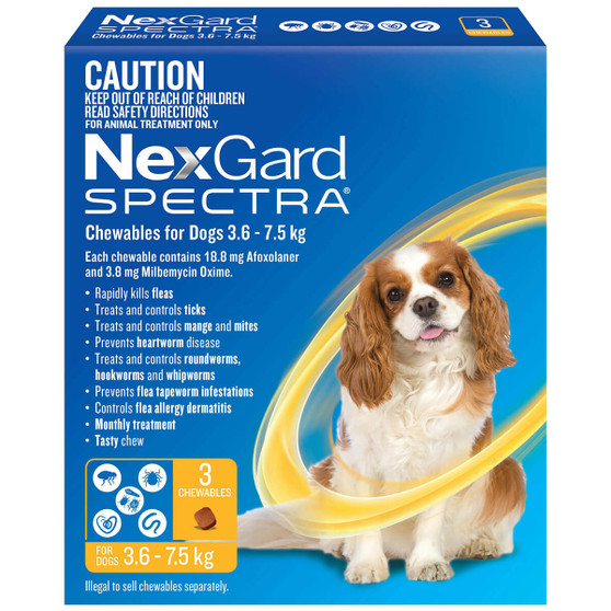 Nexgard Spectra Chewables for Dogs 3.6kg - 7.5kg (2 sizes)