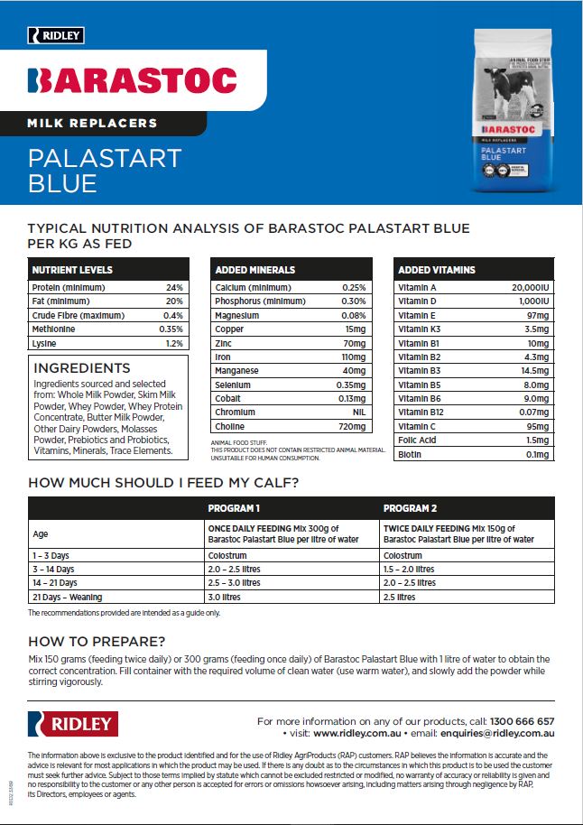 Palastart BLUE Calf Milk Replacer 20kg (Order Only)