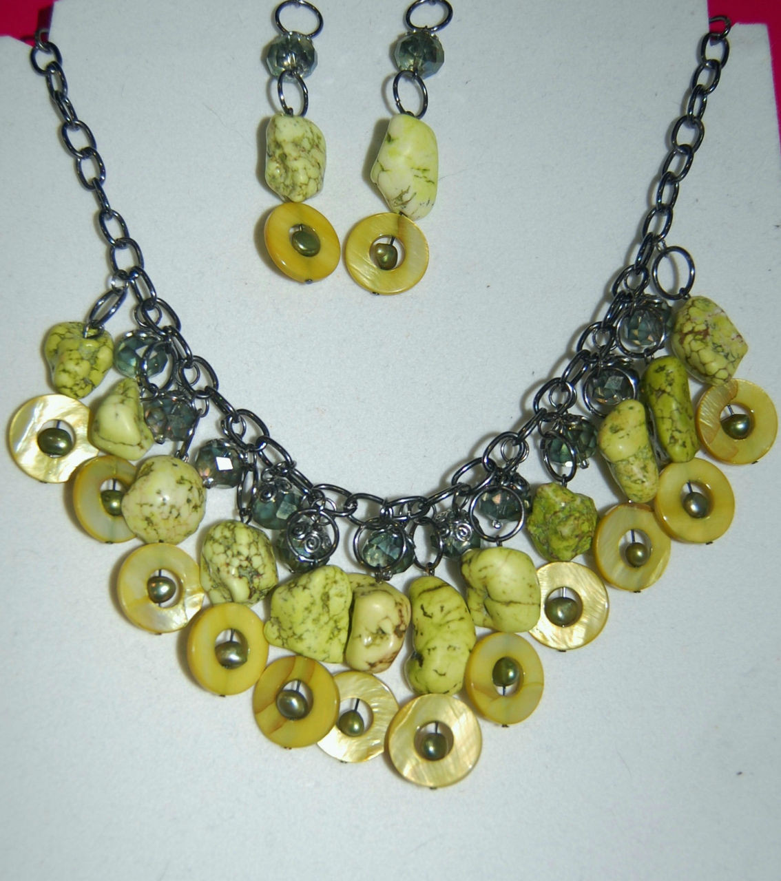 Lime green semi precious stones necklace set Michele Maher Designs