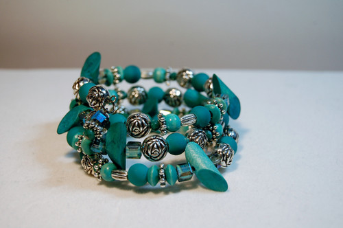 Teal and Turquoise Bead Wrap Bracelet