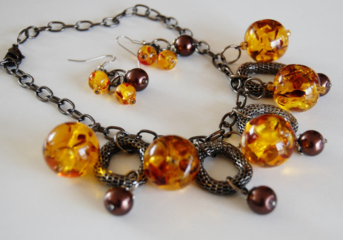 Amber Coloured Beads with Mesh Loops