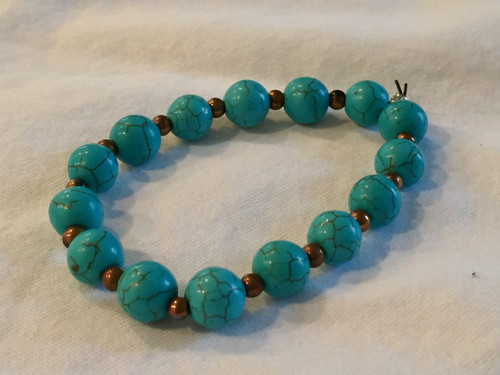 Turquoise and Copper toned beads Bracelet