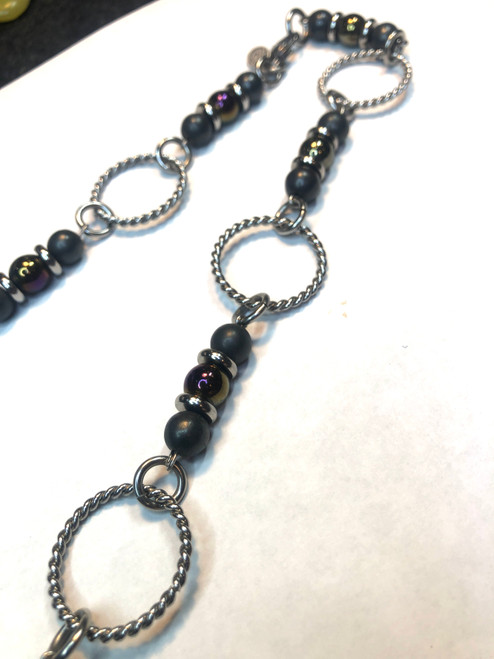 Hematite and Multi Colour Bead Necklace with Ametrine Ring