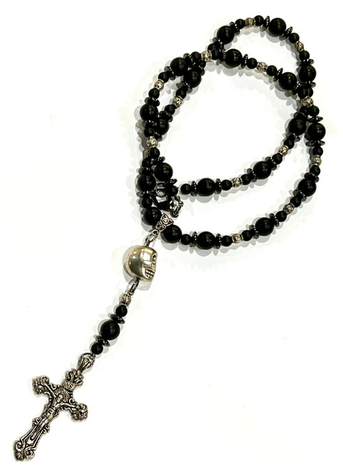 Skull Rosary with Black Onyx Necklace