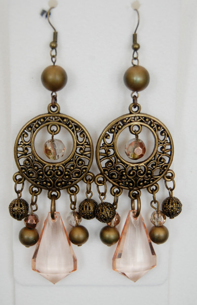 cleopatra style bronze and peach crystal drop earrings