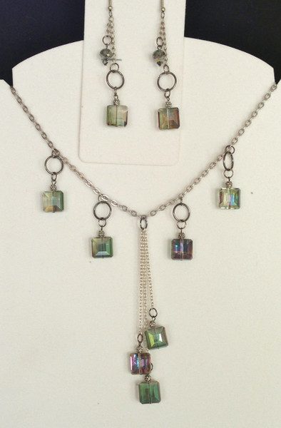 Square crystal long drops necklace set