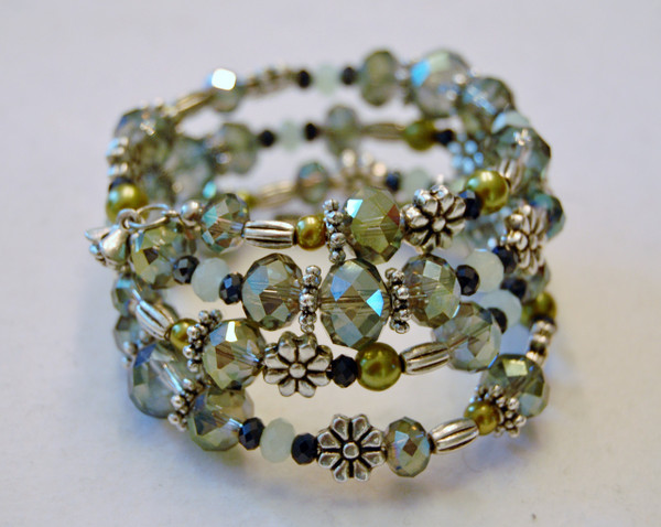 Shades of green crystal wrap bracelet