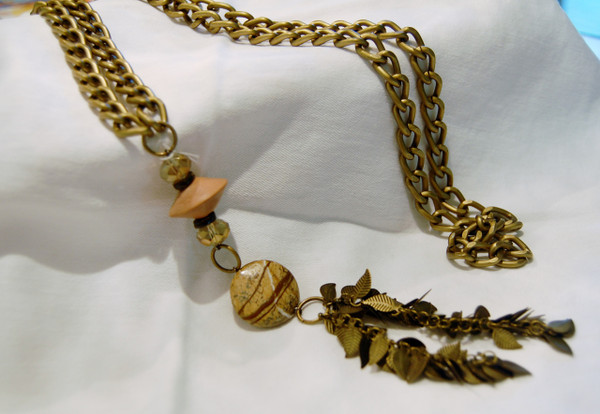 Antique Gold Semi Precious Stone Long Necklace