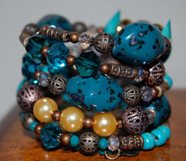 Turquoise and Crystals Wrap Bracelet