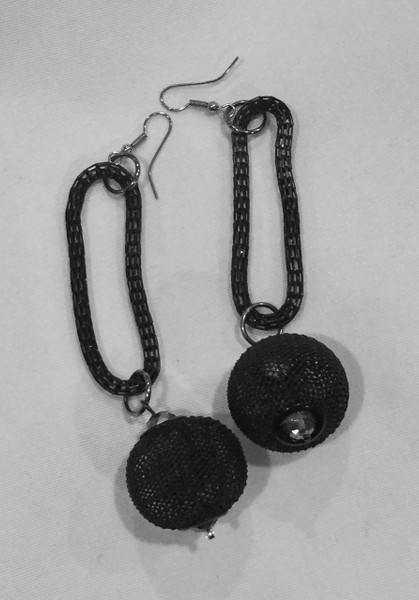 Black Mesh Ball with Loop earrings