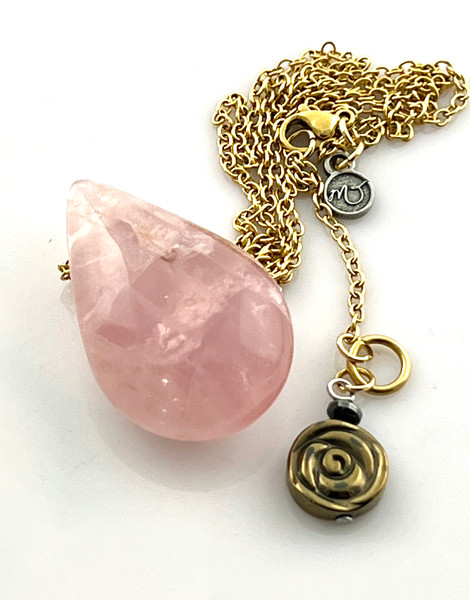 Simple Rose Quartz Drop Necklace