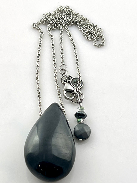 Simple Black Tourmaline Drop Necklace