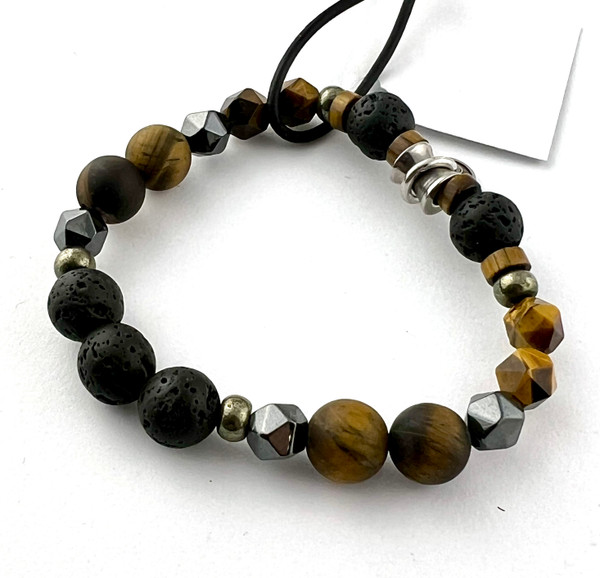 Tiger Eye, Lava Rock and Hematite Bracelet