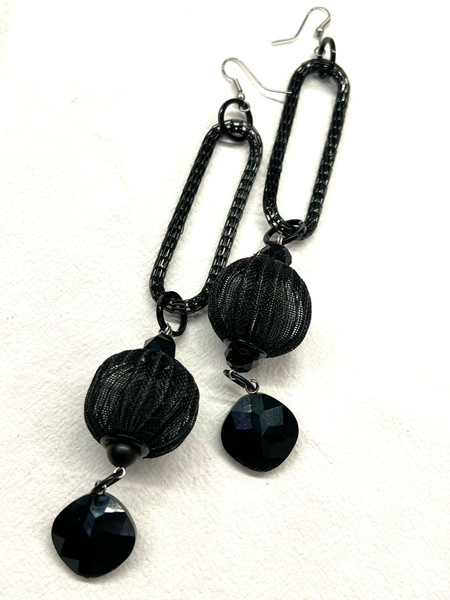 Black Crystal Loops Long Drop earrings