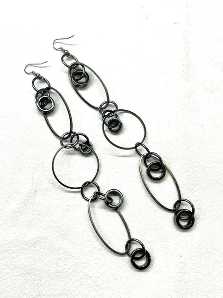 Long Hematite Rings earrings