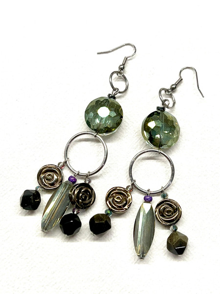 Green Crystal and Hematite drop earrings