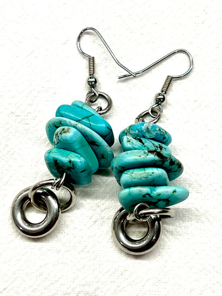 Turquoise and Hematite Rings drop earrings