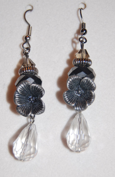 Dark and Light Crystal Floral Drop Earrings