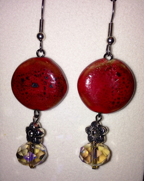 Red Semi-Precious Stone and crystal drop earrings