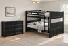 Eberhardt Black Full XL Bunk & Dresser Bedroom Set — Hero lifestyle — Base set: bunk with included access and one six-drawer dresser. No Underbed Item. Mattresses, bedding and decor are not included.