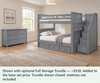 Moreno Grey Full-over-Full Stair Bunk & Dresser Bedroom Set — Optional underbed — Shown with optional Full Storage Trundle — +$530. Added to the base-set price. Trundle shown closed; mattress not included.