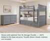Moreno Grey Queen-over-Queen Bunk & Dresser Bedroom Set — Optional underbed — Shown with optional Twin XL Storage Trundle — +$475. Added to the base-set price. Trundle shown closed; mattress not included.
