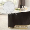 Manufacturer close-up of the engineered marble top and fluted espresso pedestal.