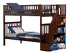 Samson Walnut Twin Size Kids Bunk Beds with Stairs