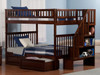 Samson Walnut Full Size Kids Bunk Beds with Stairs shown with Optional Set of 2 Under Bed Storage Drawers