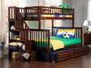 Samson Walnut Twin over Full Kids Bunk Beds with Stairs shown with Optional Twin Trundle