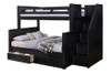 Eberhardt Black Twin over Full Bunk Bed with Stairs shown with Optional Set of 2 Underbed Storage Drawers