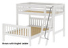 Lingo White Twin over Full L Shaped Bunk Beds-Slatted Ends shown with Optional Angled Ladder