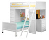 Beatrice White Twin Loft Bed with Desk and Storage shown with Optional Twin Bottom Bed on Casters