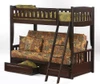 Westwood Chocolate Futon Bunk Bed shown with Optional Underbed Storage Drawers