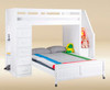 Post White Twin Loft Bed with Stairs and Storage shown with Optional Full Size Bottom Bed on Casters