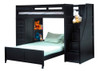 Thurston Black Twin Loft Bed with Stairs and Storage shown with Optional Full Size Bottom Bed on Casters