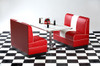 Classic 1950's Retro Diner Booth Set shown with Matte White Formica Top and Baron Red Booths Room