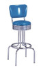 Eris Retro Swivel Bar Stool shown with Space Blue Vinyl Fabric