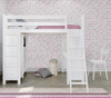 Chelsea White Twin Loft Bed with Desk and Storage Front View Room