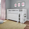 Chelsea White Twin Low Loft Bed with Storage Angled View Room