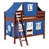 Whistle Stop Chestnut Low Twin Size Kids Playhouse Bunk Bed-Panel Ends-Blue/White