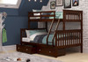 Weatherford Dark Cappuccino Twin over Full Bunk Beds shown with Optional Set of 2 Storage Drawers Room
