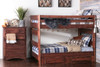Prescott Cocoa Full over Full Wooden Bunk Beds shown with Optional Set of 2 Under Bed Storage Drawers