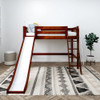 Chad's Chestnut Twin Mid Loft Bed with Slide-Slatted Ends Front View Room